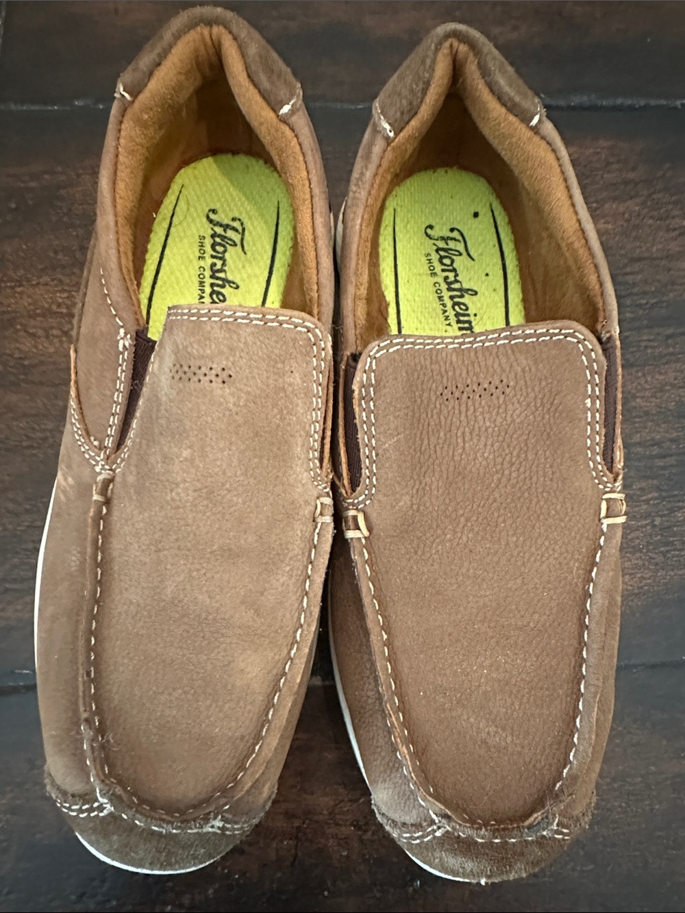 Florsheim Brown Suede Slip-On Loafers with Contrast Stitching